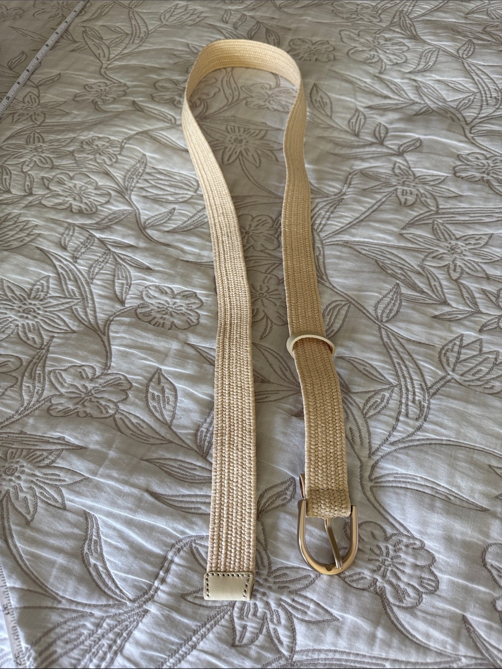 Beige Woven Elastic Belt with Gold Buckle , used like new